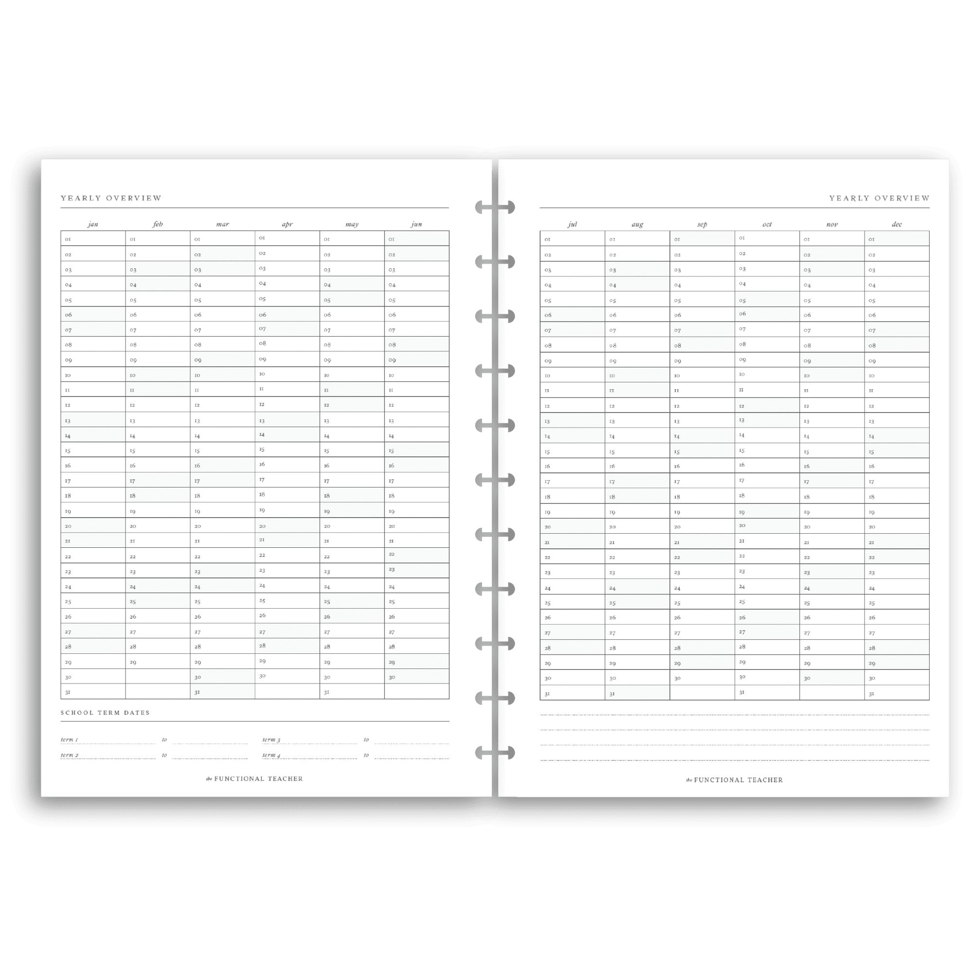 2024 All In One Disc Inserts The Functional Teacher   2024 Disc Internal Pages Yearly Overview 